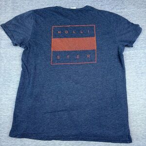 Hollister Y2K Men’s Blue Tee with Orange Logo Design On Front & Back‎